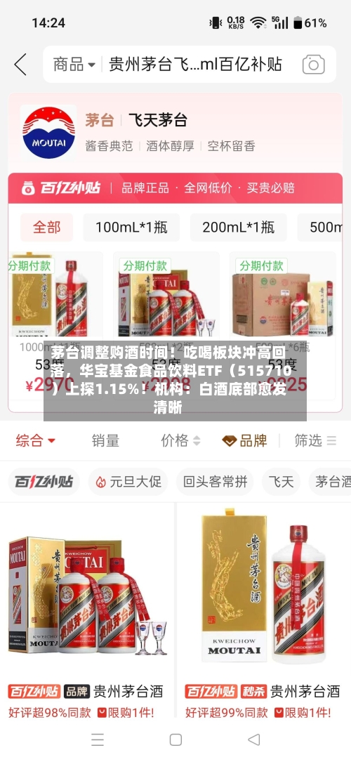 茅台调整购酒时间!吃喝板块冲高回落,华宝基金食品饮料ETF(515710)上探1.15%!机构:白酒底部愈发清晰